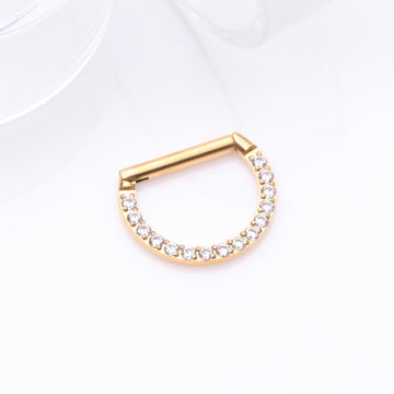 Detail View 1 of Golden Brilliant Sparkle Multi-Gem Straight Bar Clicker Hoop Ring-Clear Gem